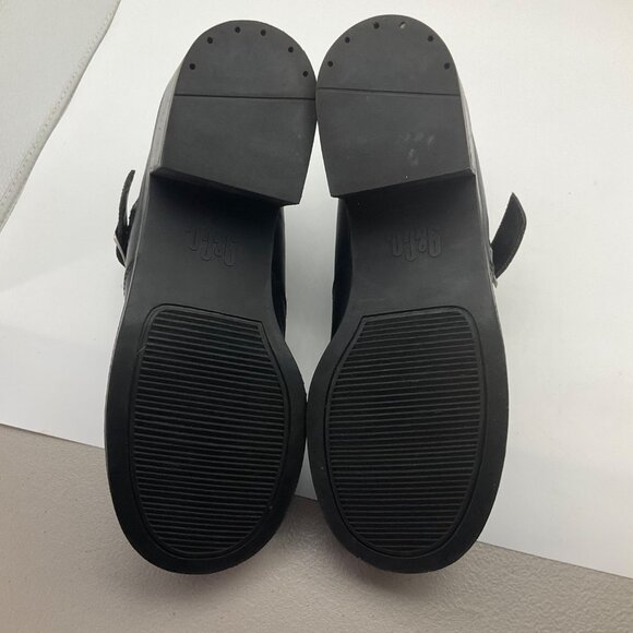 9&Co. Womens 9.5 Black Leather Chunky Ankle Boots Wingtip Buckle Goth Grunge - Picture 7 of 12